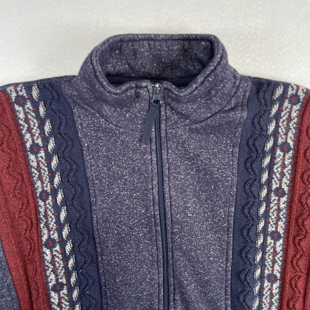 Vintage John Blair Cardigan Sweater L Full Zip Blue Cable Knit Grandpa Core 90s - Picture 3 of 12